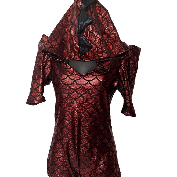 Dragon Bodysuit Size Small Red Black Fish Scales Cosplay Handmade Romper Shirt - Picture 1 of 13